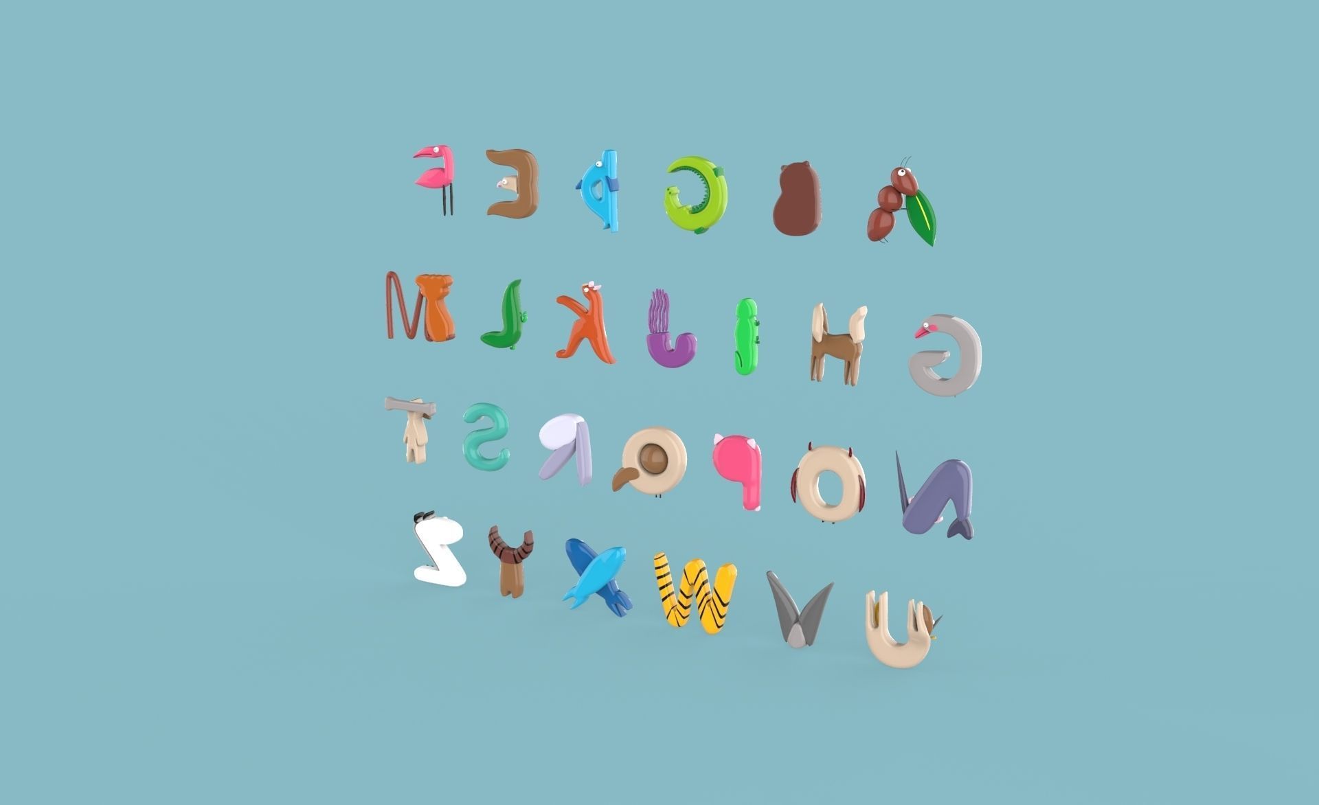 Cartoon Animal Alphabet v010 Low-poly 3D model_16