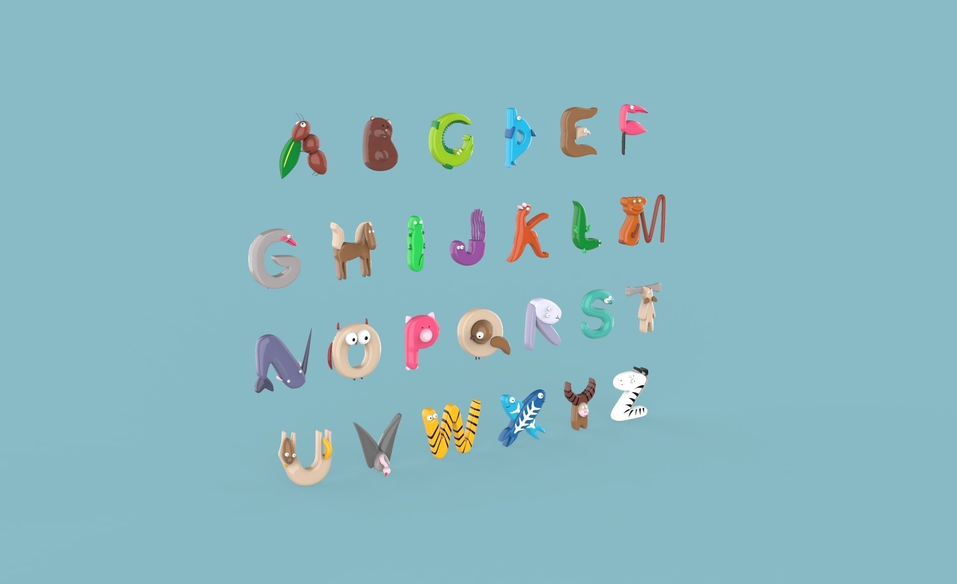 Cartoon Animal Alphabet v010 Low-poly 3D model_21