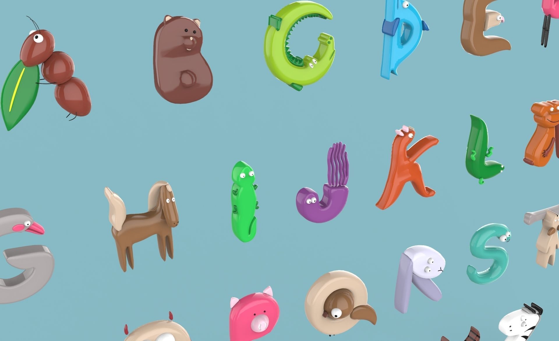 Cartoon Animal Alphabet v010 Low-poly 3D model_3