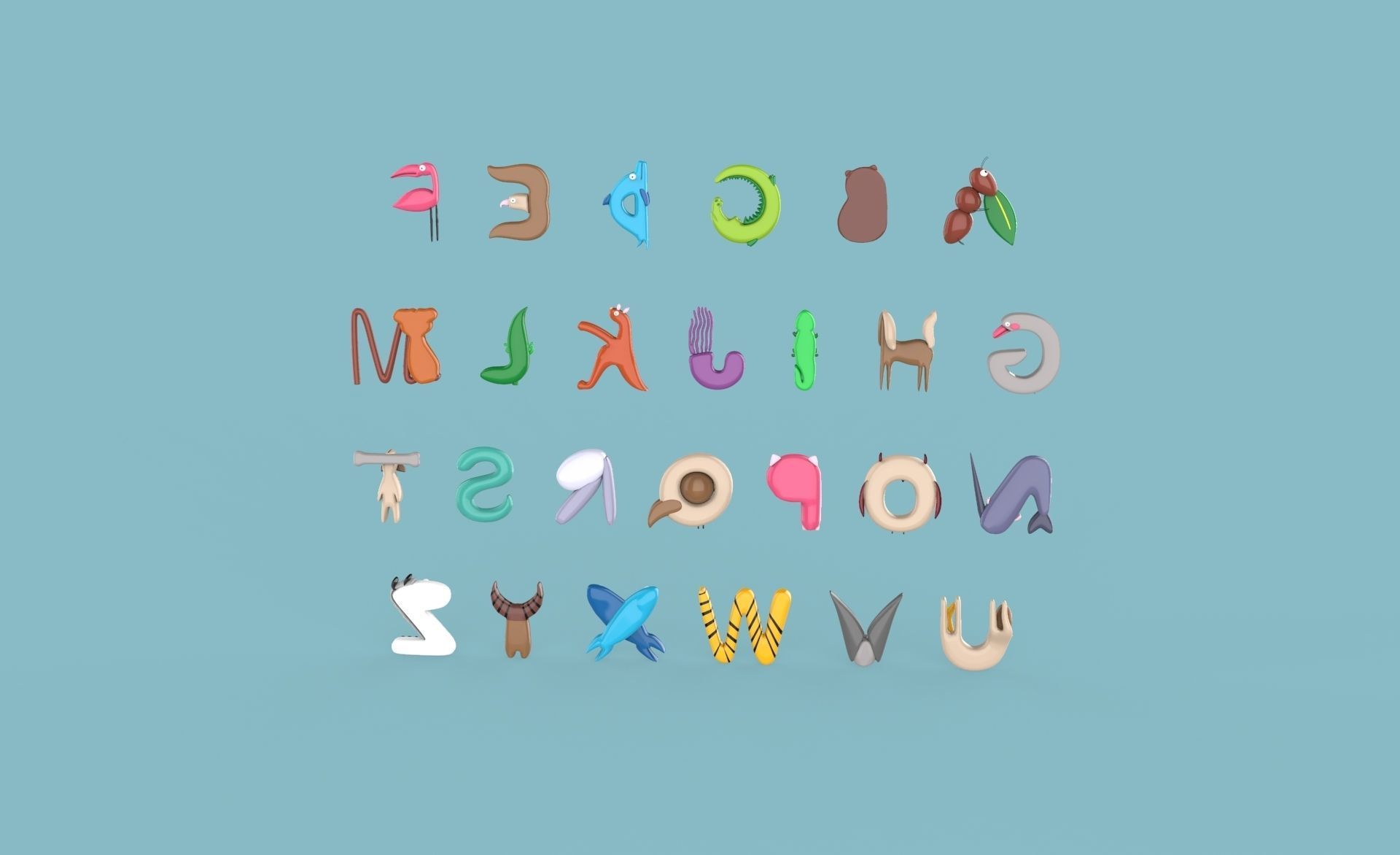 Cartoon Animal Alphabet v010 Low-poly 3D model_15