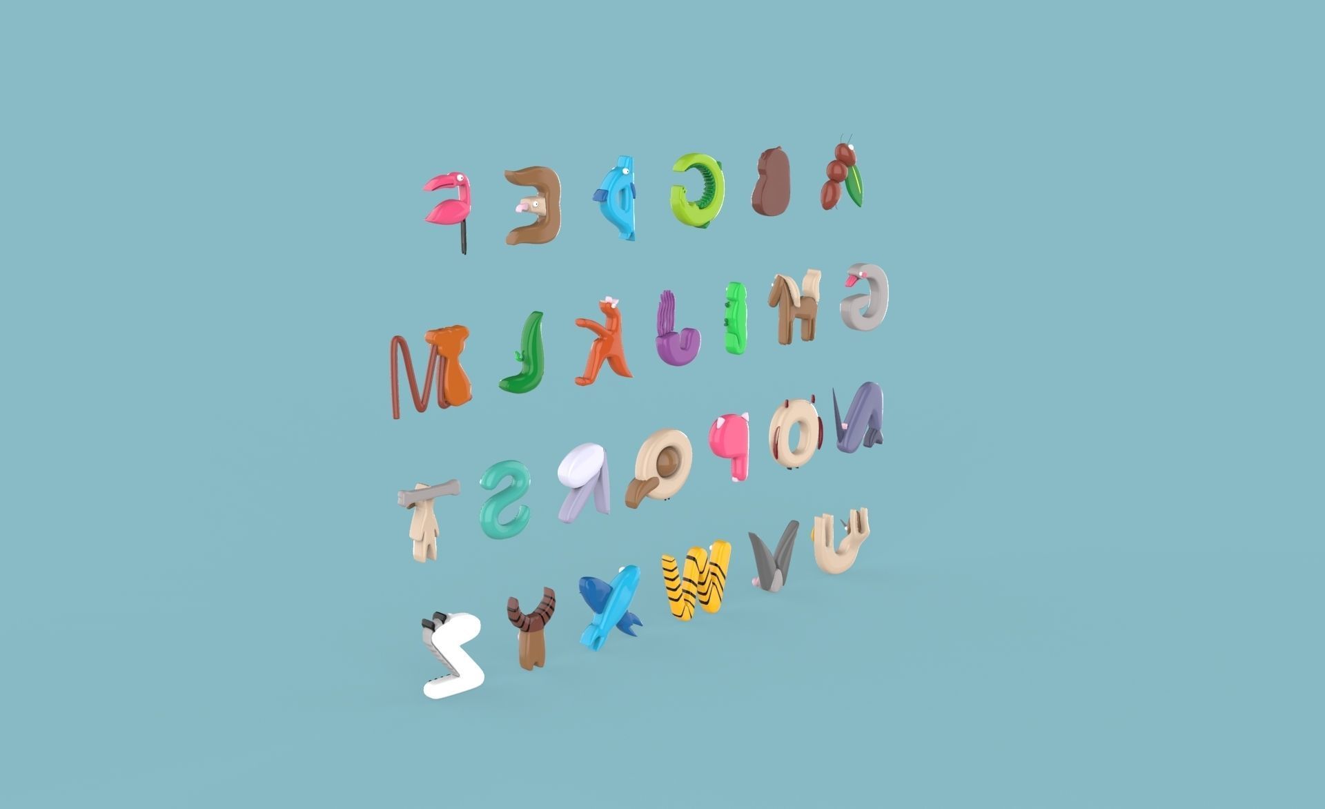Cartoon Animal Alphabet v010 Low-poly 3D model_13