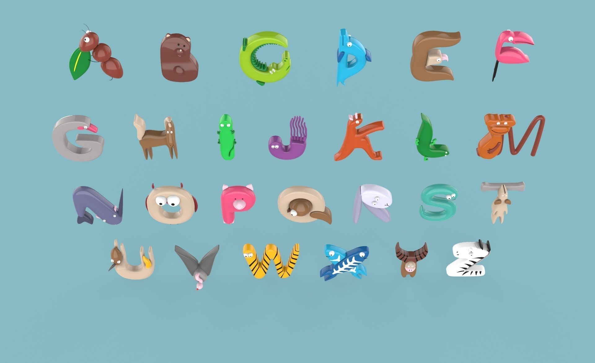 Cartoon Animal Alphabet v010 Low-poly 3D model_2