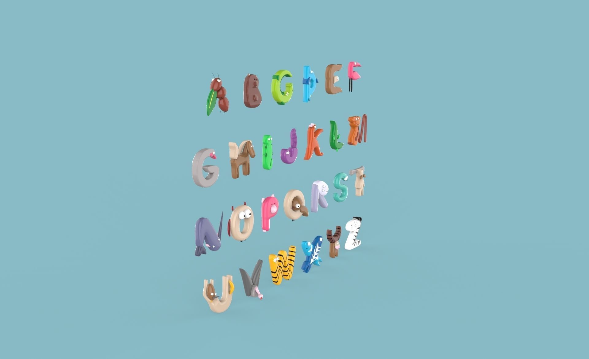 Cartoon Animal Alphabet v010 Low-poly 3D model_20