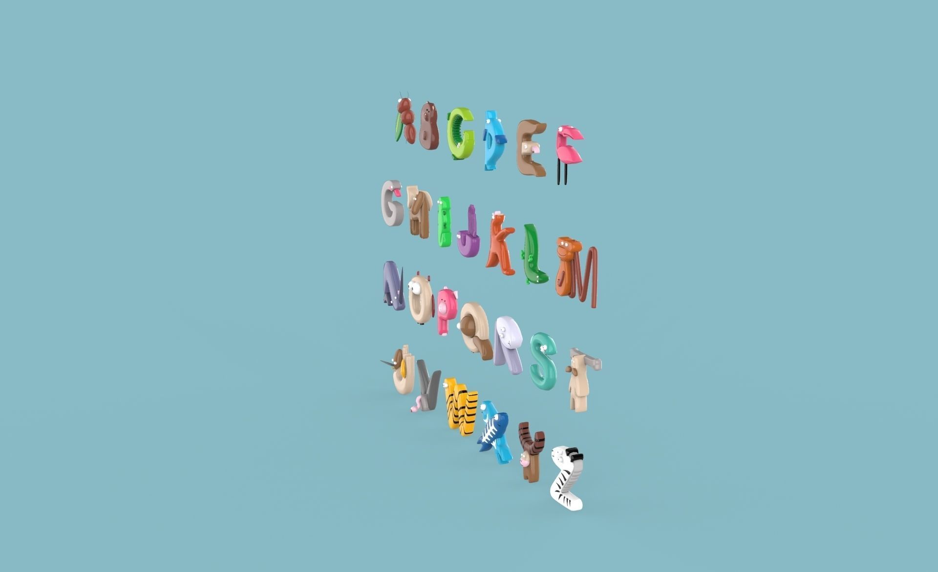 Cartoon Animal Alphabet v010 Low-poly 3D model_10