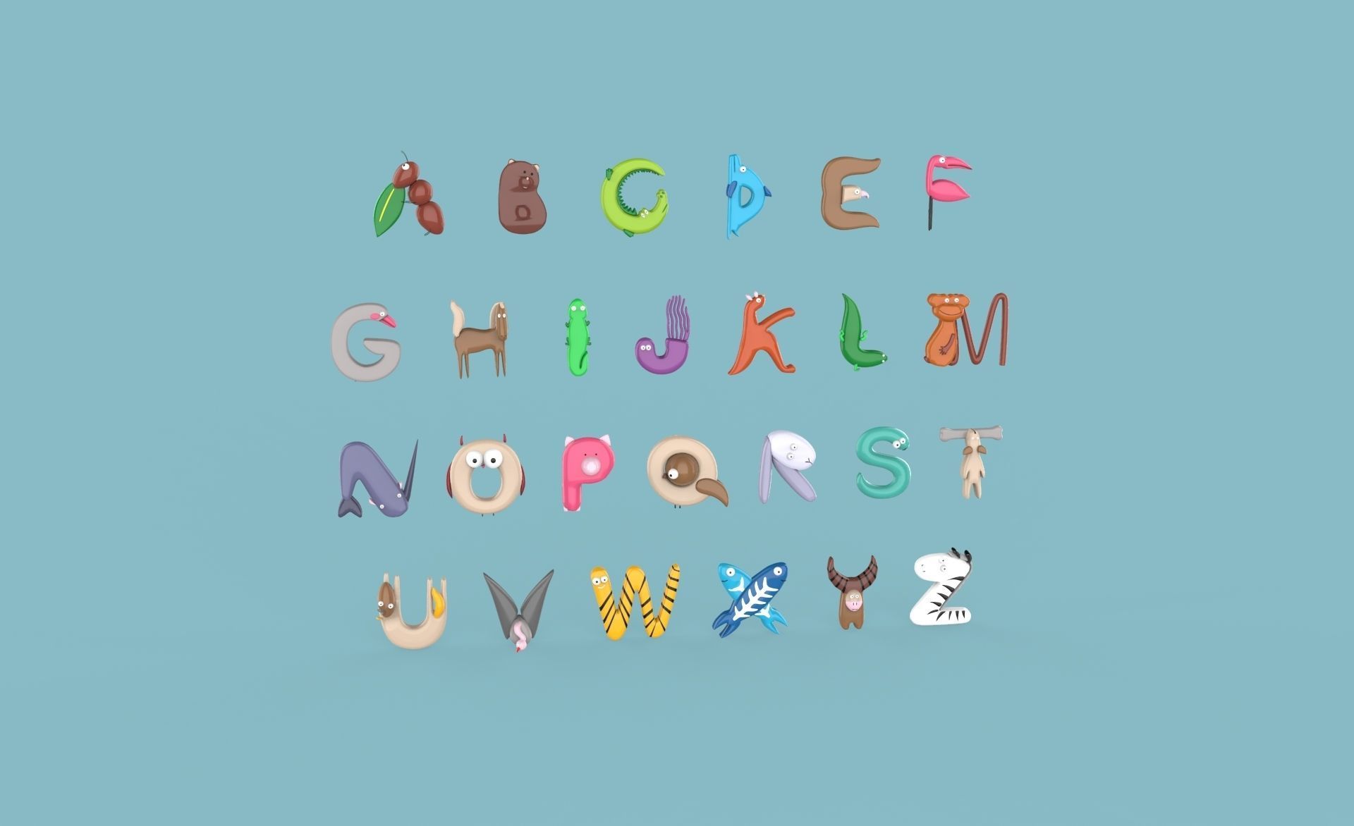 Cartoon Animal Alphabet v010 Low-poly 3D model_22