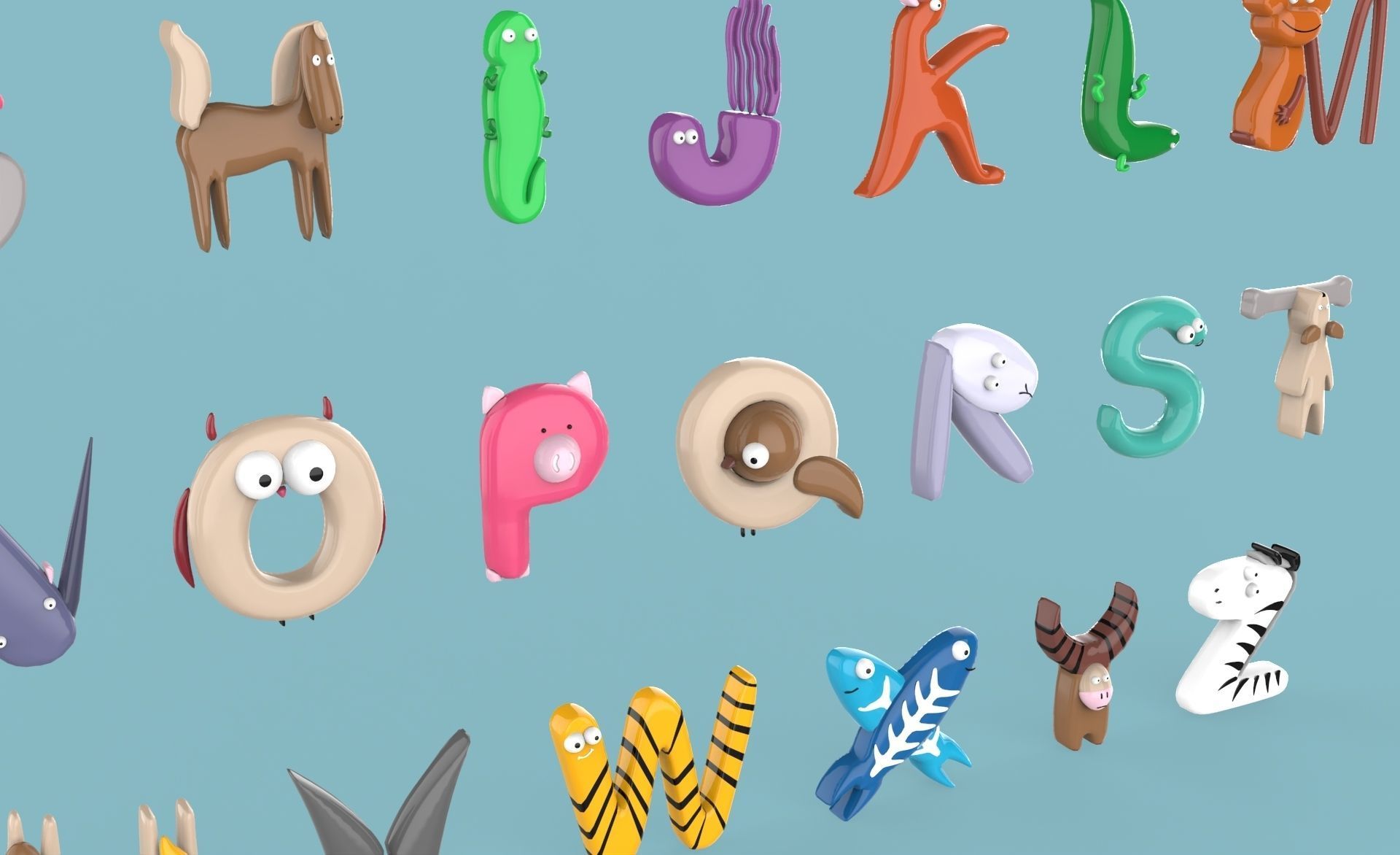 Cartoon Animal Alphabet v010 Low-poly 3D model_4