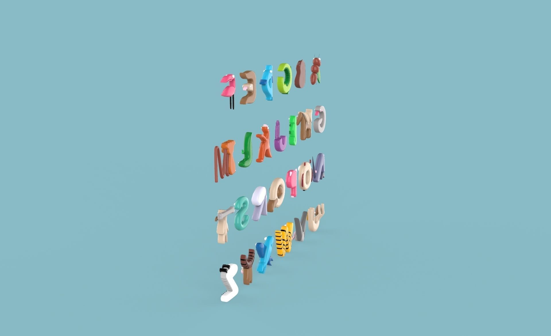 Cartoon Animal Alphabet v010 Low-poly 3D model_12