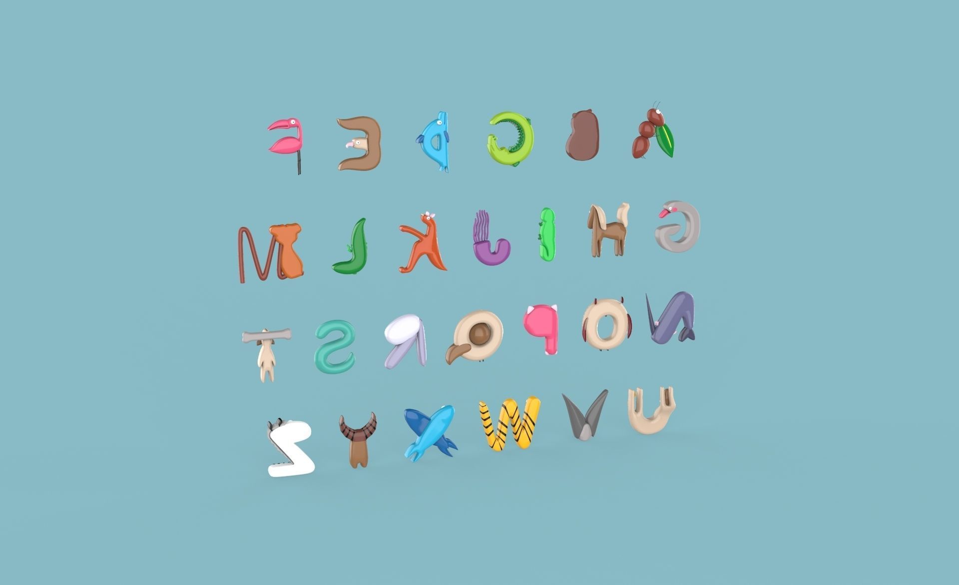 Cartoon Animal Alphabet v010 Low-poly 3D model_14