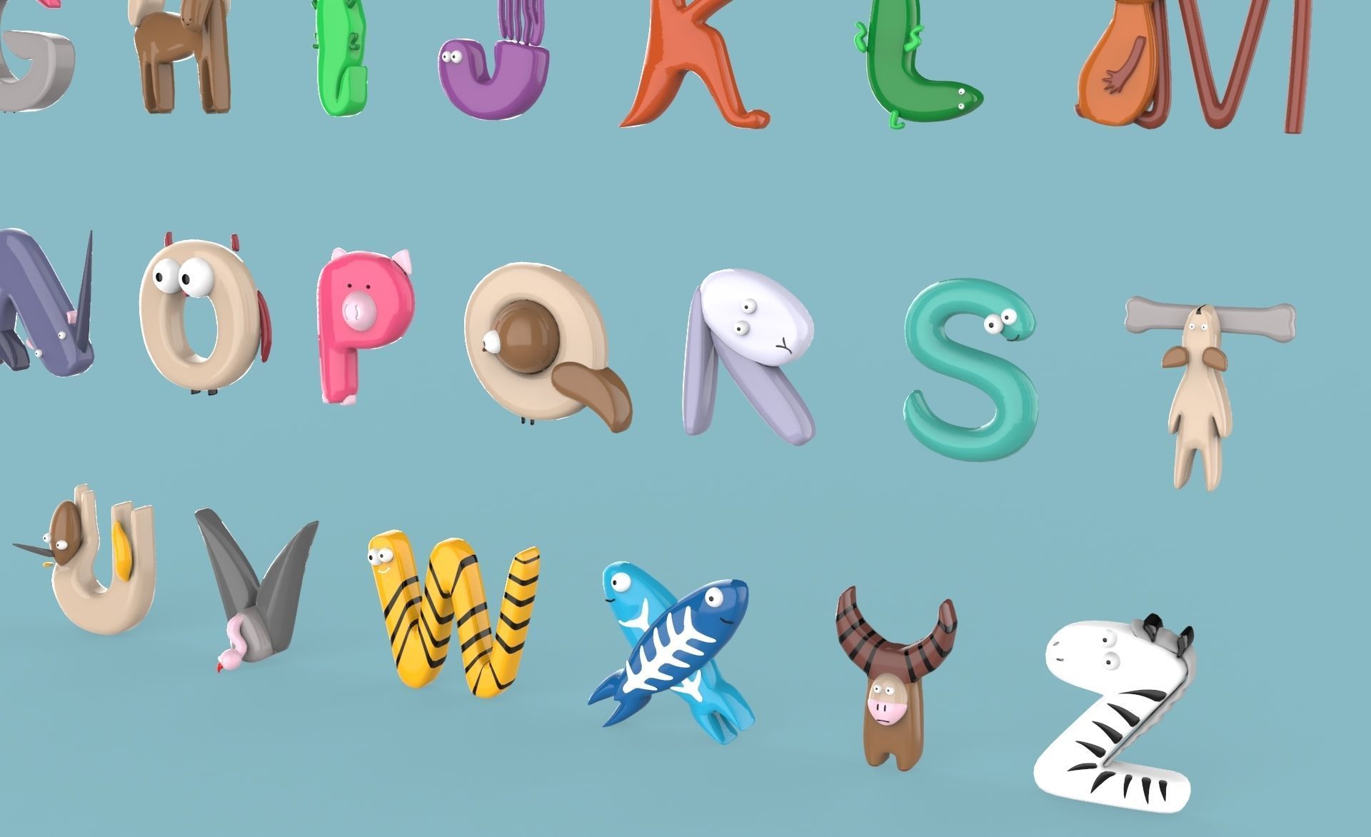Cartoon Animal Alphabet v010 Low-poly 3D model_5