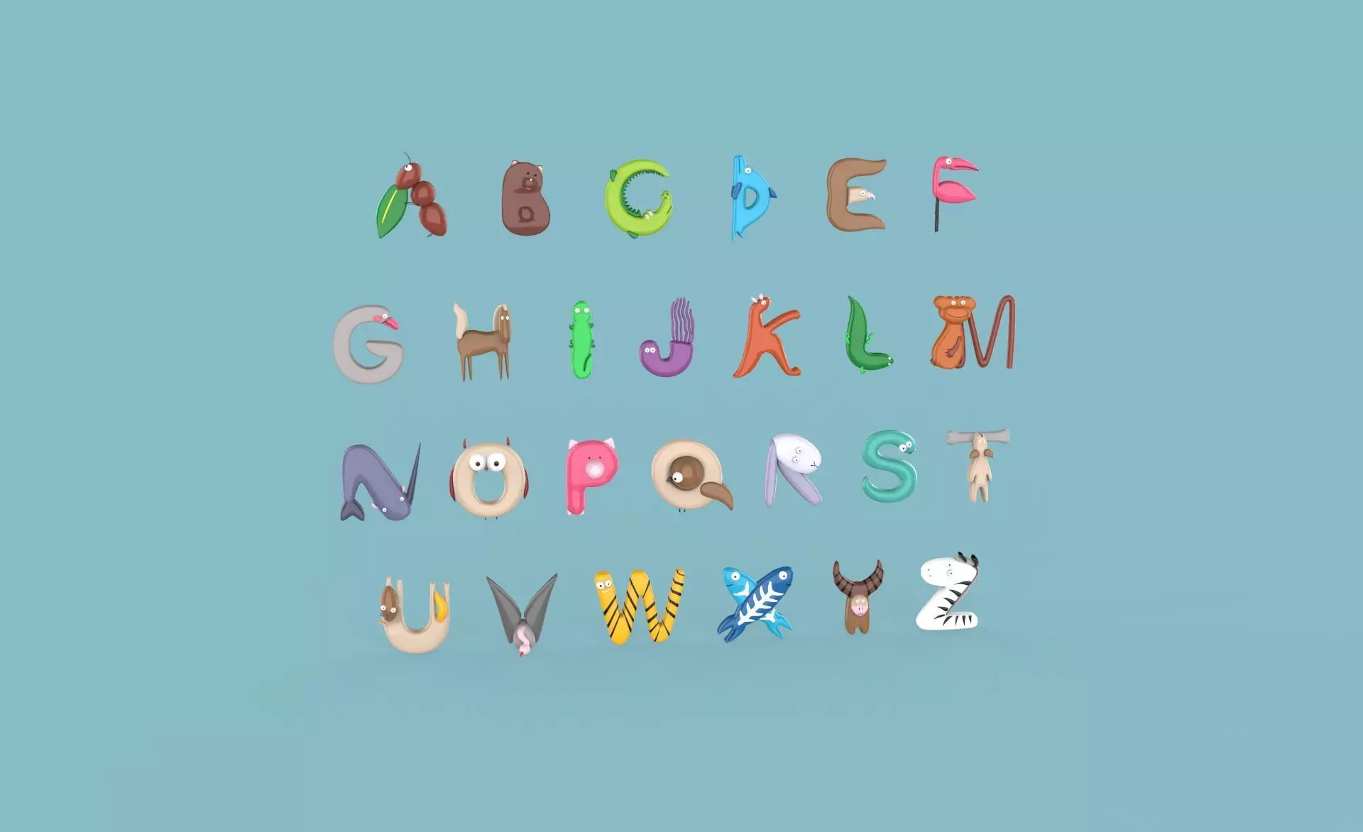 Cartoon Animal Alphabet v010 Low-poly 3D model_0