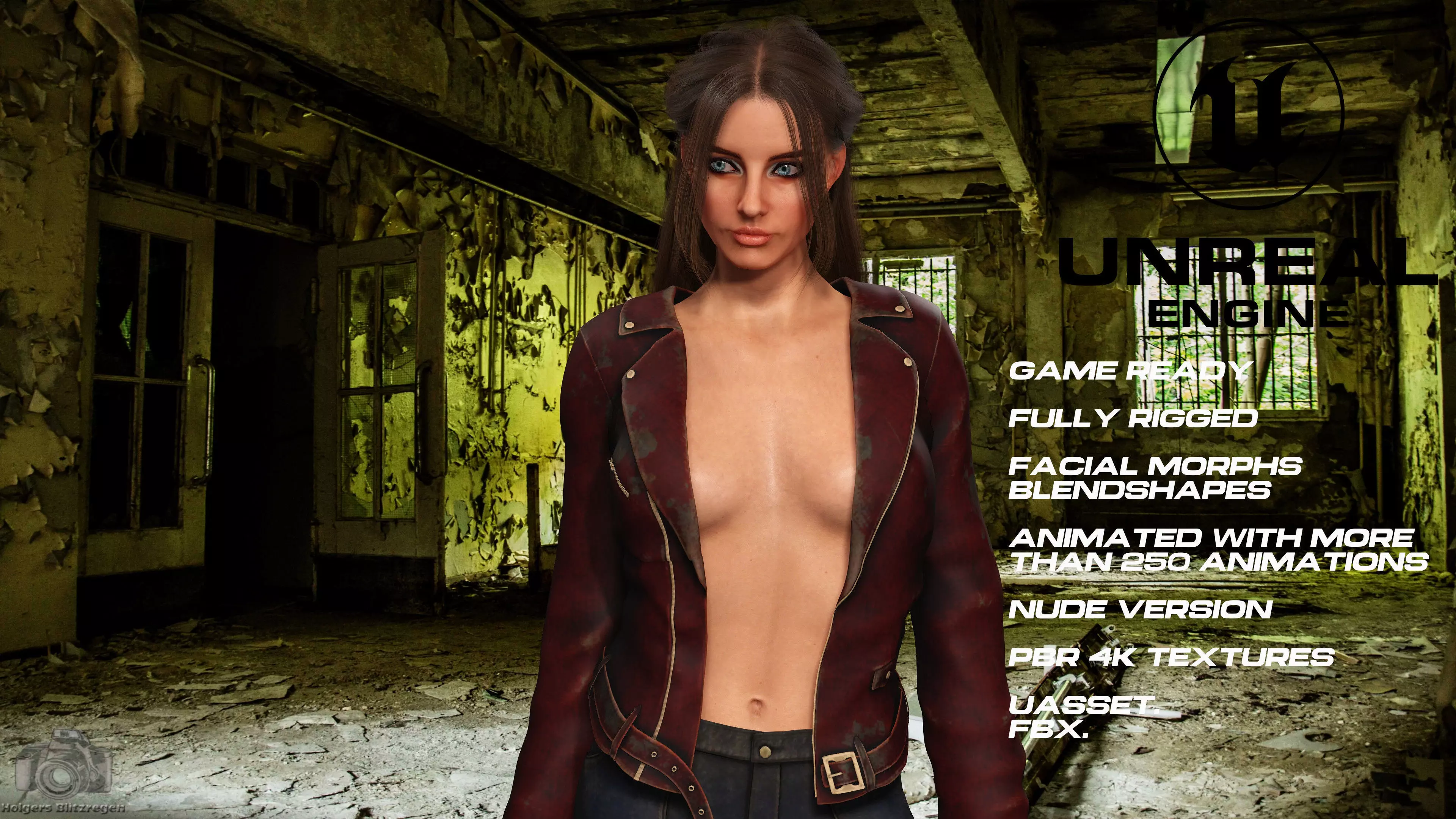 Sexy Girl full rigged - game ready - animated - nude version Low-poly 3D model_0