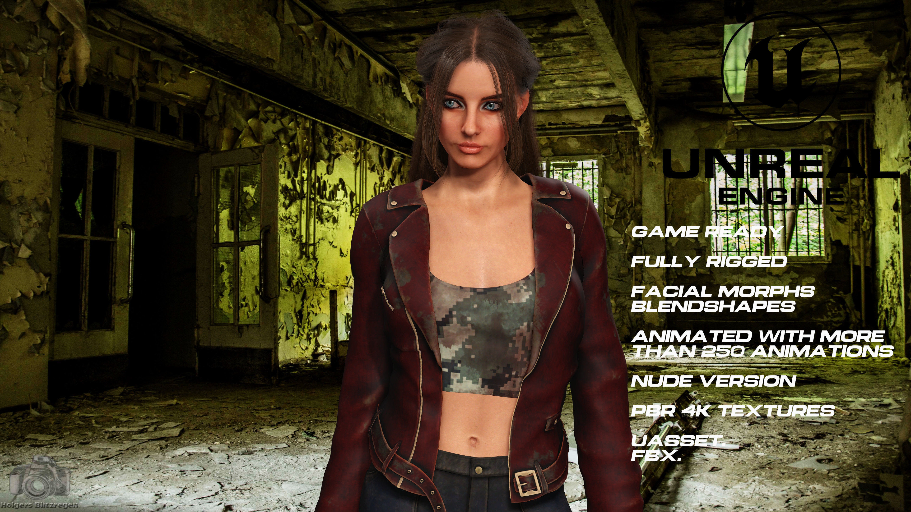 Sexy Girl full rigged - game ready - animated - nude version Low-poly 3D model_1