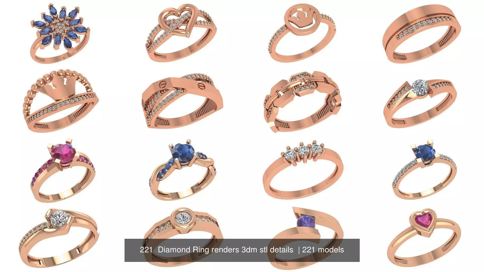 221  Diamond Ring renders 3dm stl details  3D Model Collection_0
