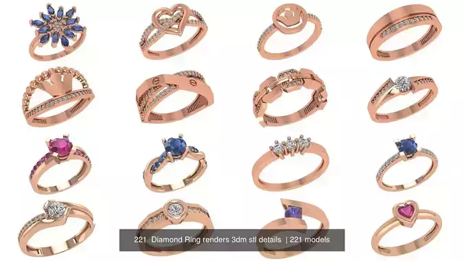 221  Diamond Ring renders 3dm stl details  3D Model Collection