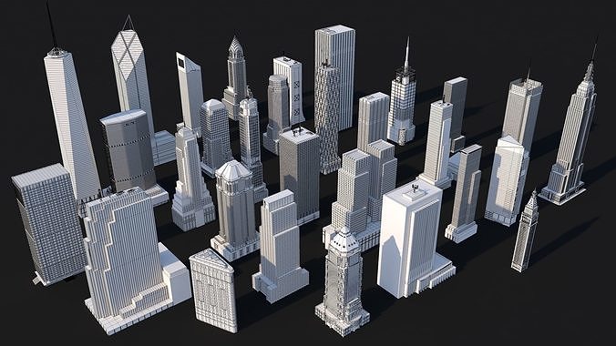 30 NYC Skyscrapers Buildings Low-poly 3D model 2