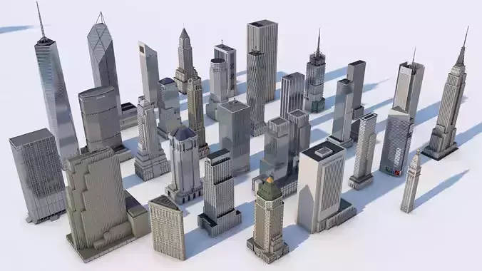 30 NYC Skyscrapers Buildings Low-poly 3D model