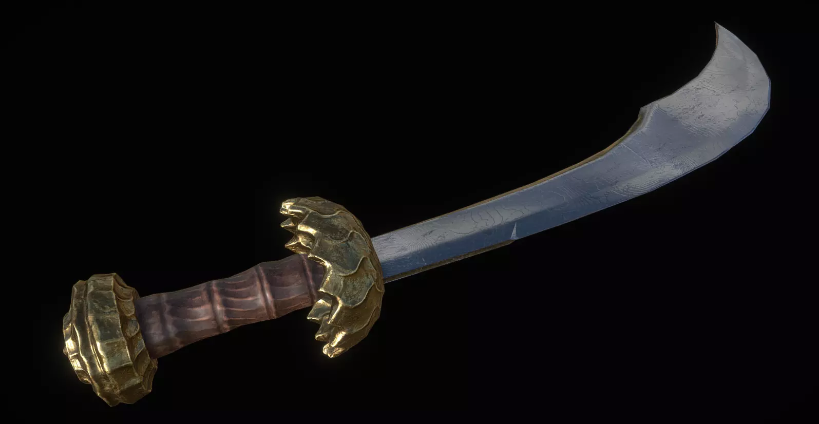 Damascus Scimitar - Game Ready Low-poly 3D model_0