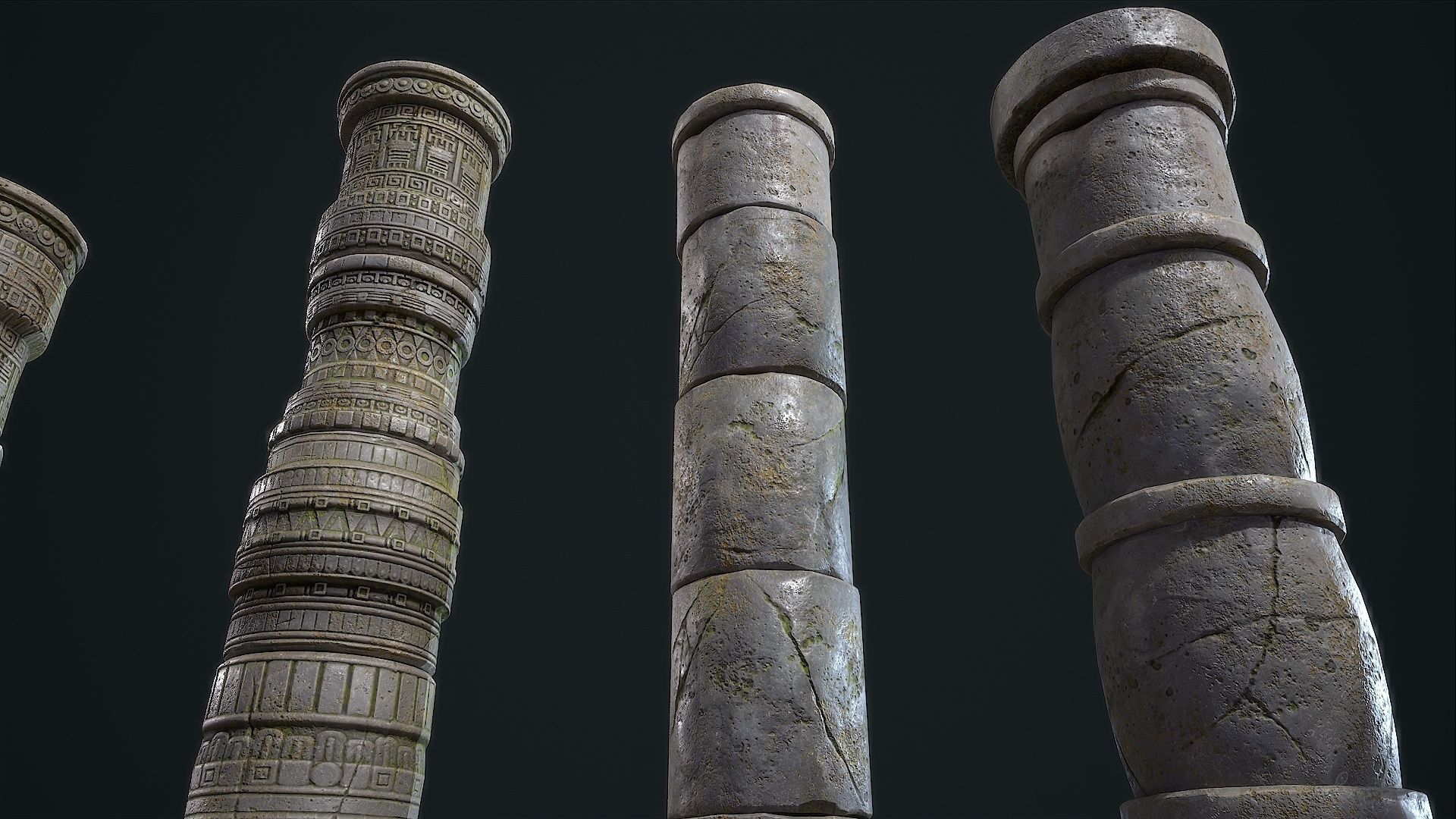 Aztec modular columns Low-poly 3D model_2