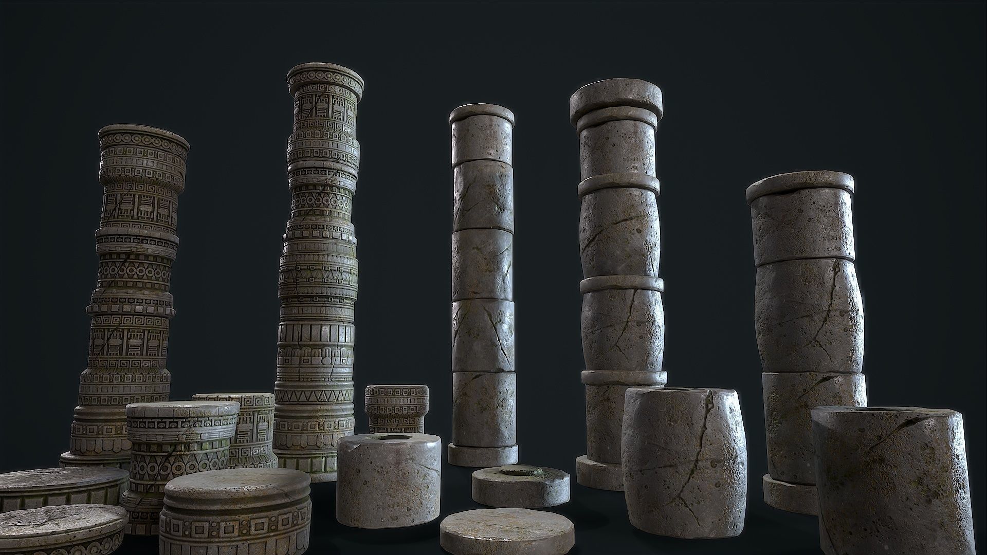 Aztec modular columns Low-poly 3D model_9