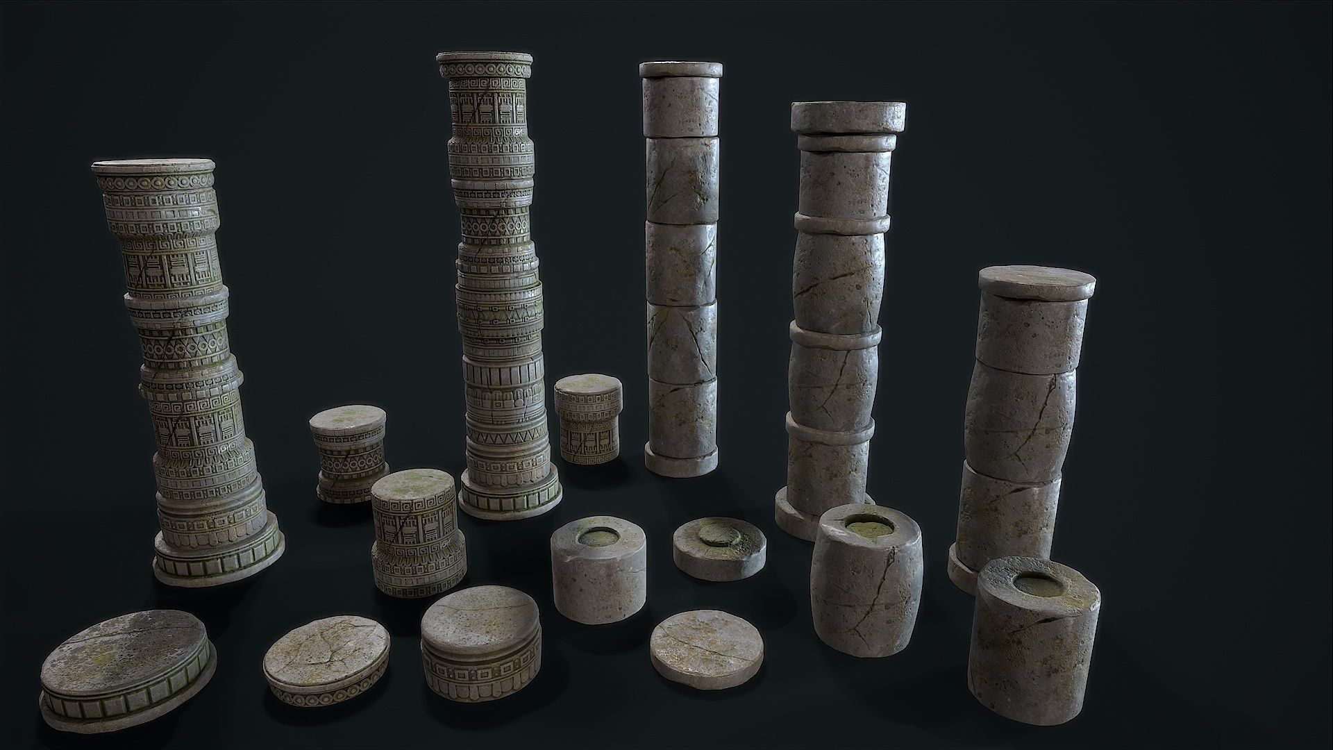 Aztec modular columns Low-poly 3D model_10