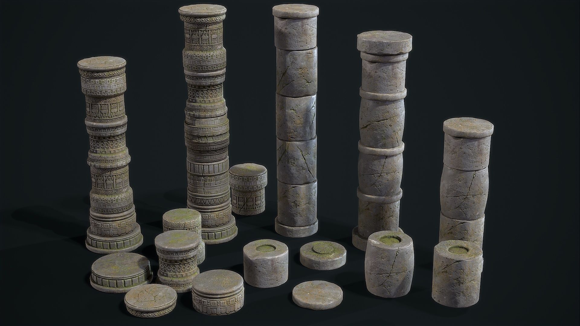Aztec modular columns Low-poly 3D model_3