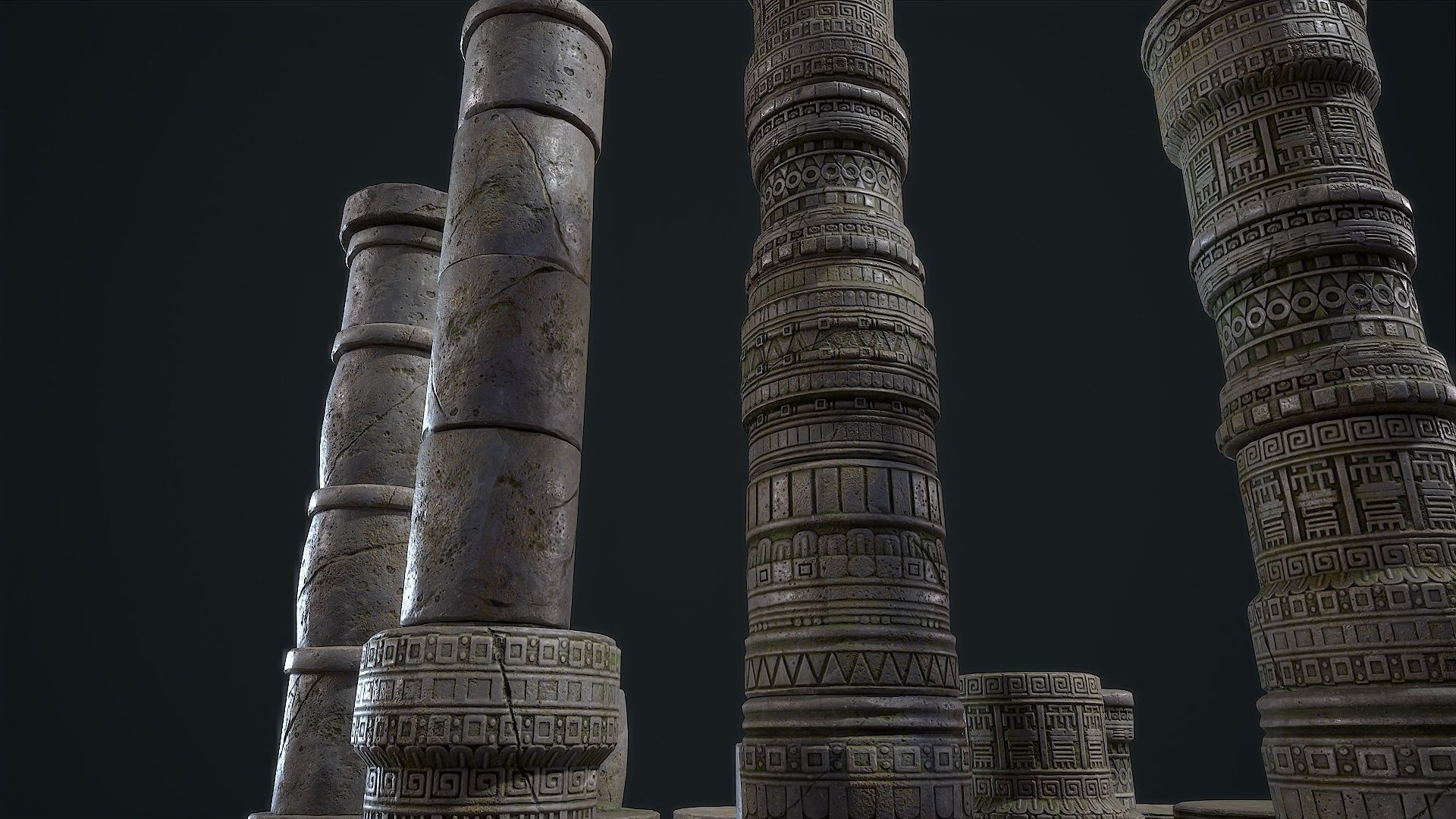 Aztec modular columns Low-poly 3D model_7