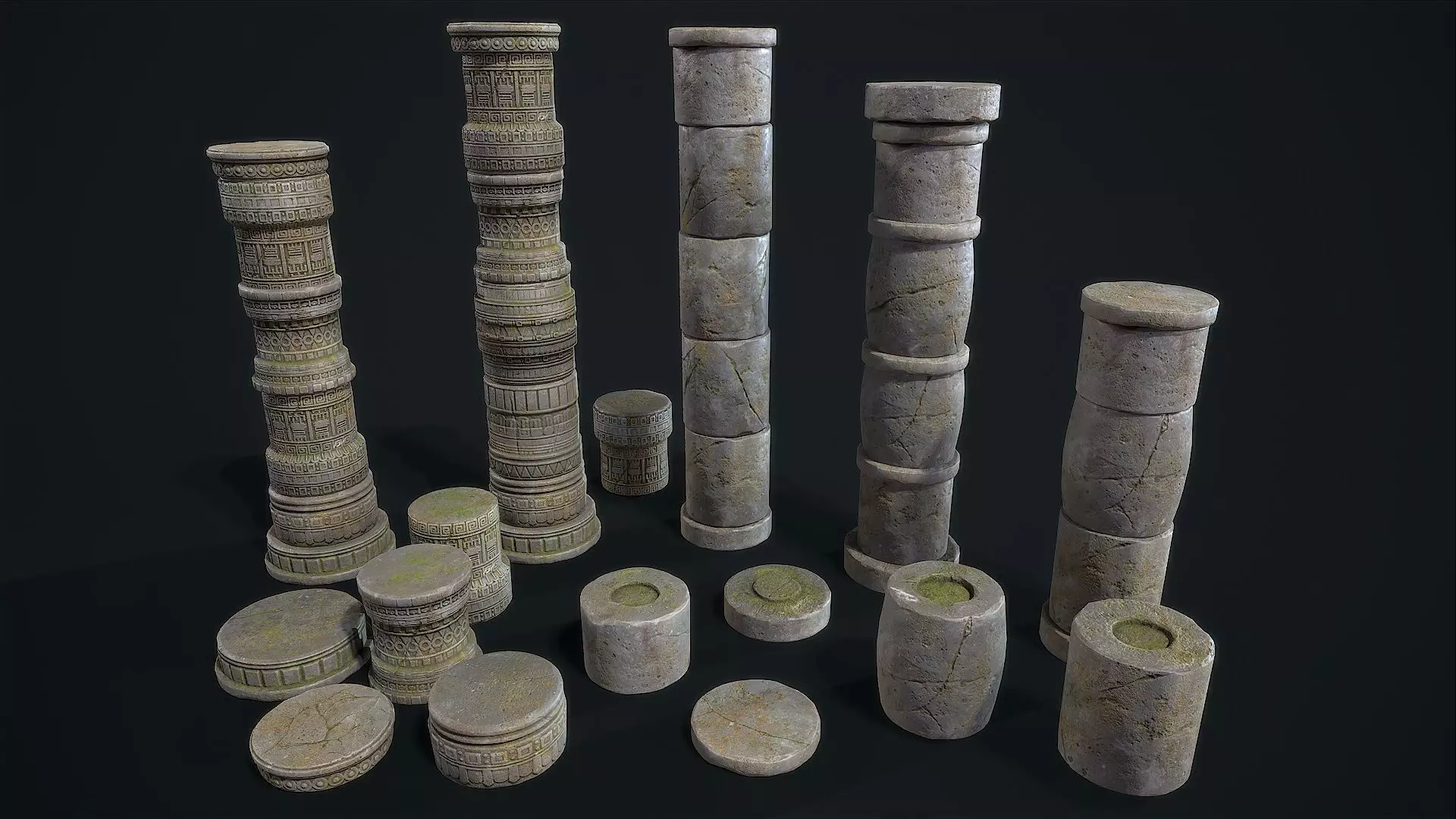 Aztec modular columns Low-poly 3D model_0