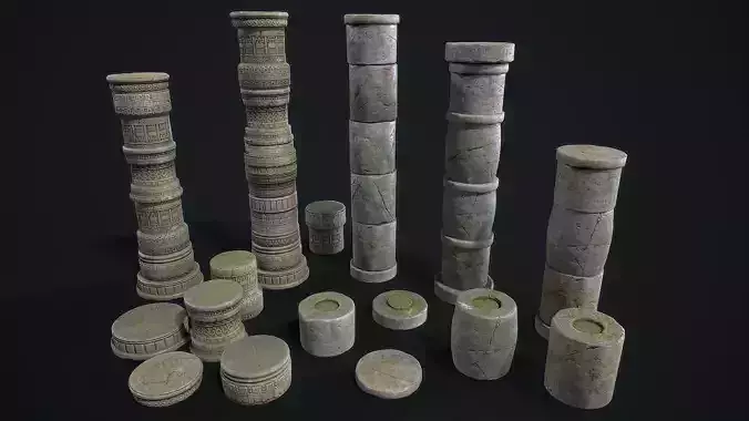 Aztec modular columns Low-poly 3D model