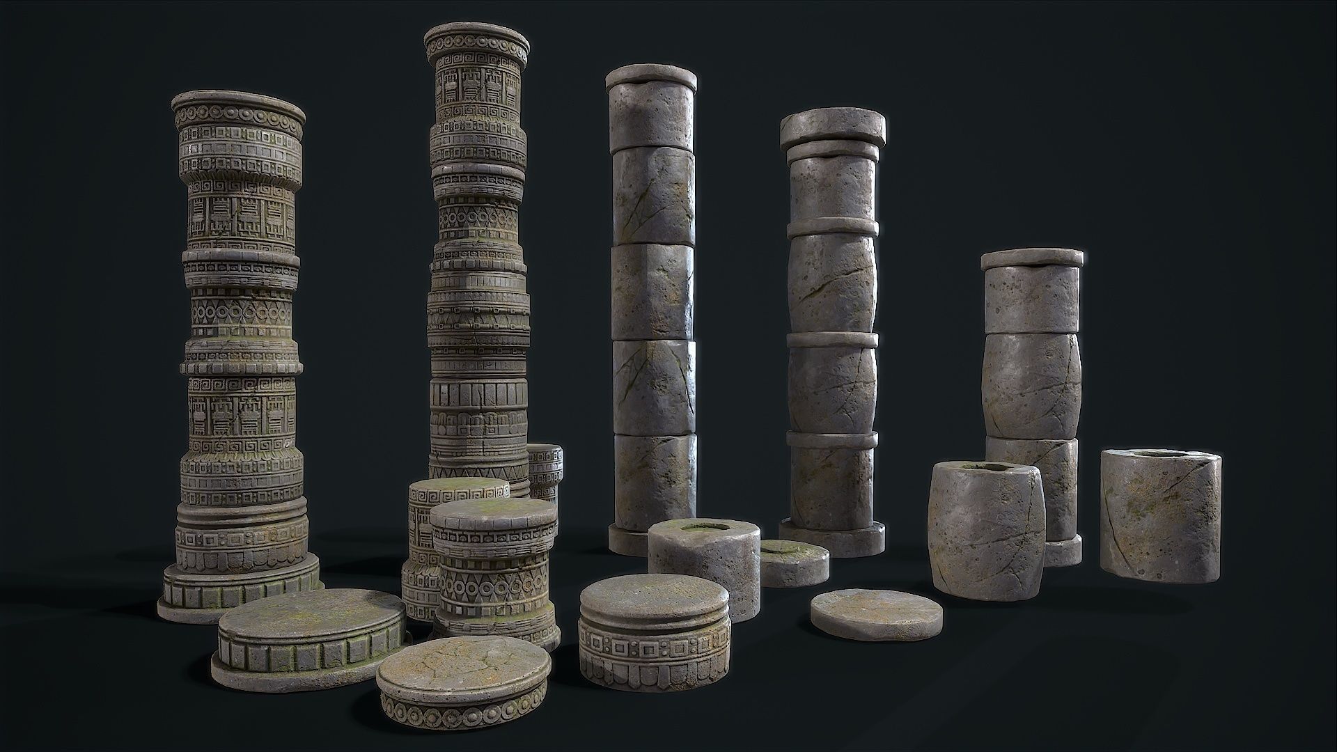 Aztec modular columns Low-poly 3D model_5