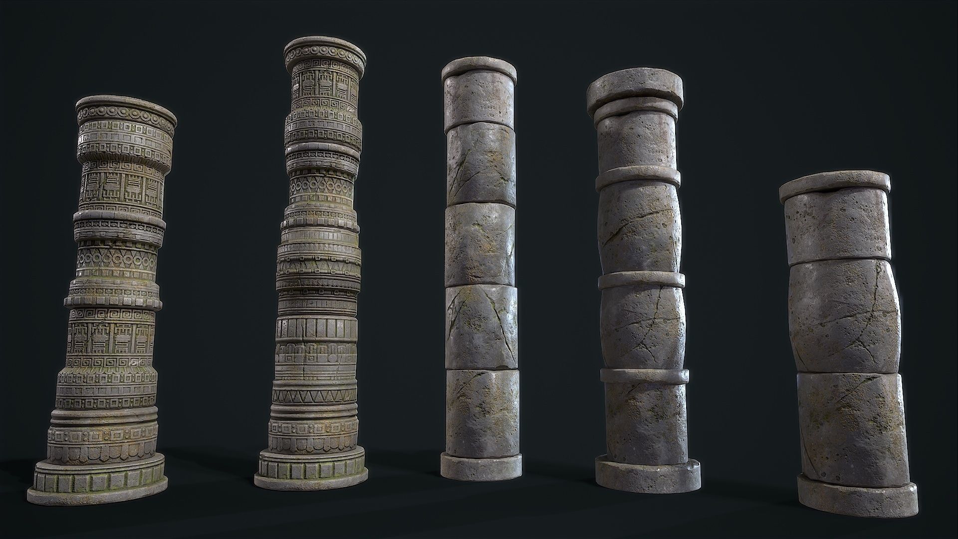 Aztec modular columns Low-poly 3D model_1