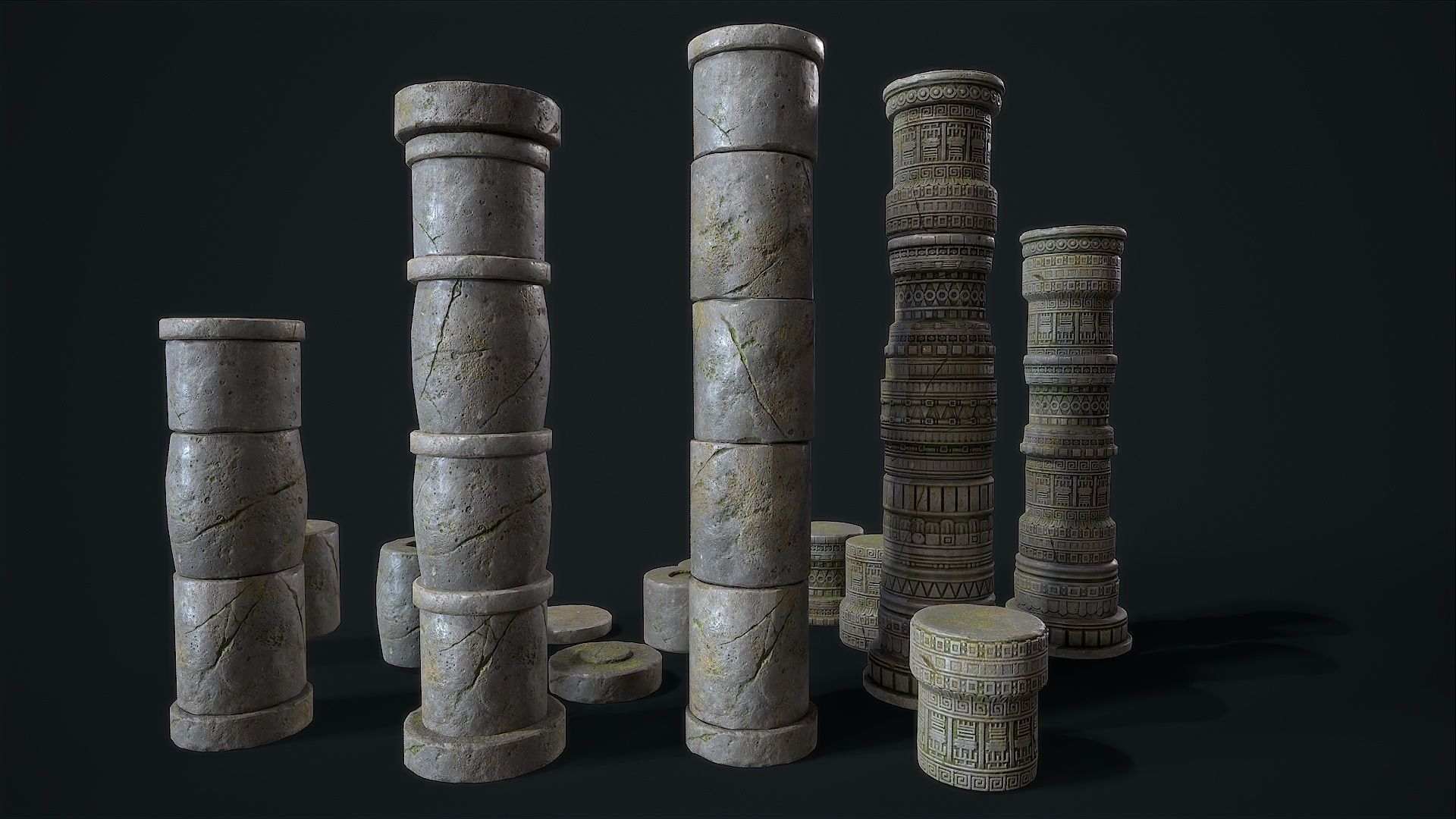 Aztec modular columns Low-poly 3D model_6