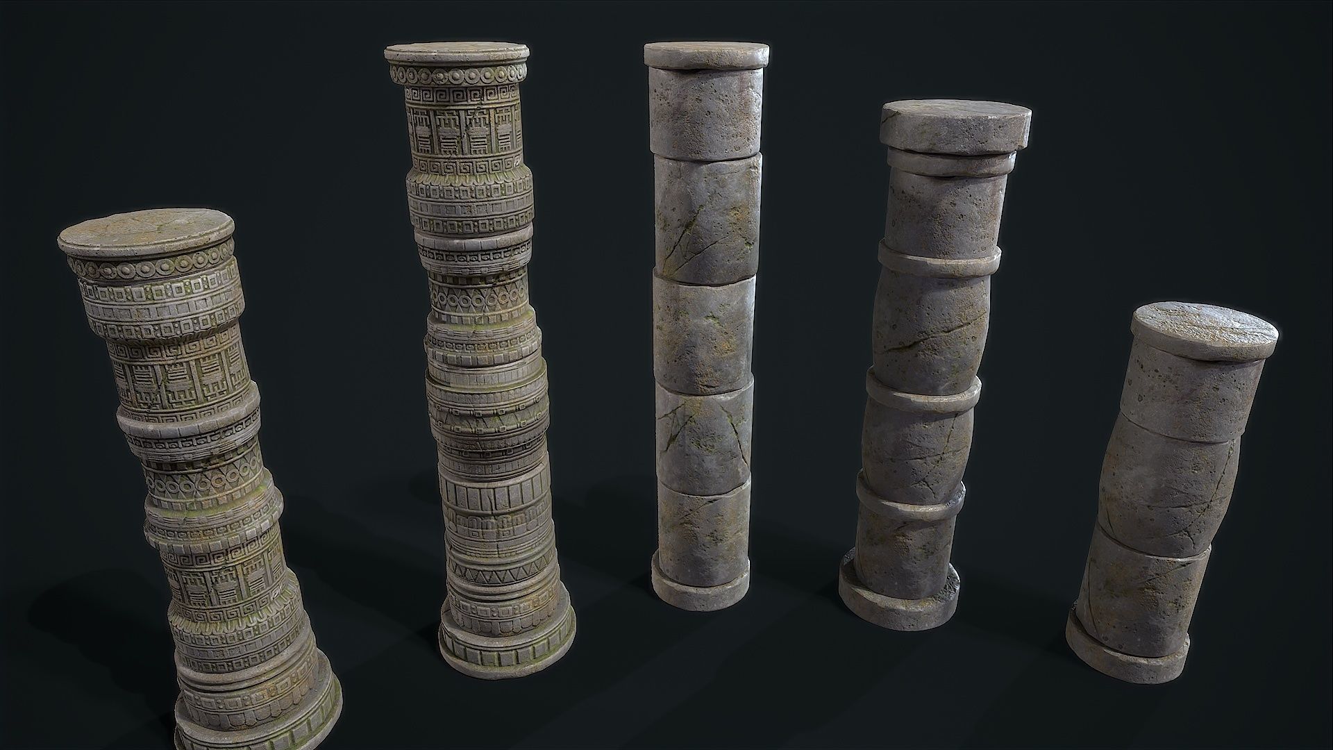 Aztec modular columns Low-poly 3D model_4