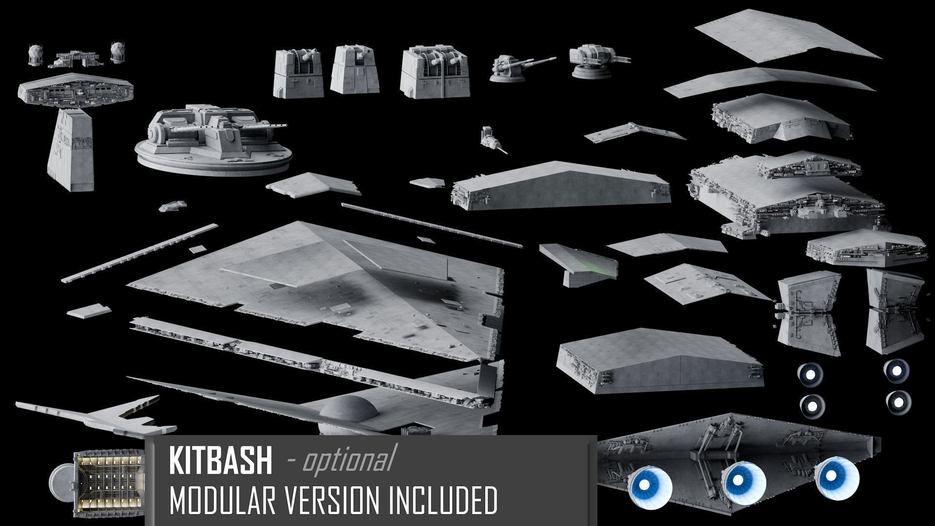Imperial II-Class Star Destroyer Kitbash Blender UE5 - Star Wars 3D model_12
