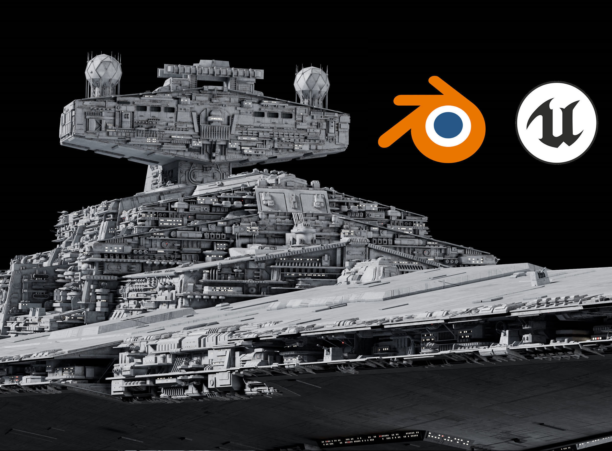 Imperial II-Class Star Destroyer Kitbash Blender UE5 - Star Wars 3D model_0