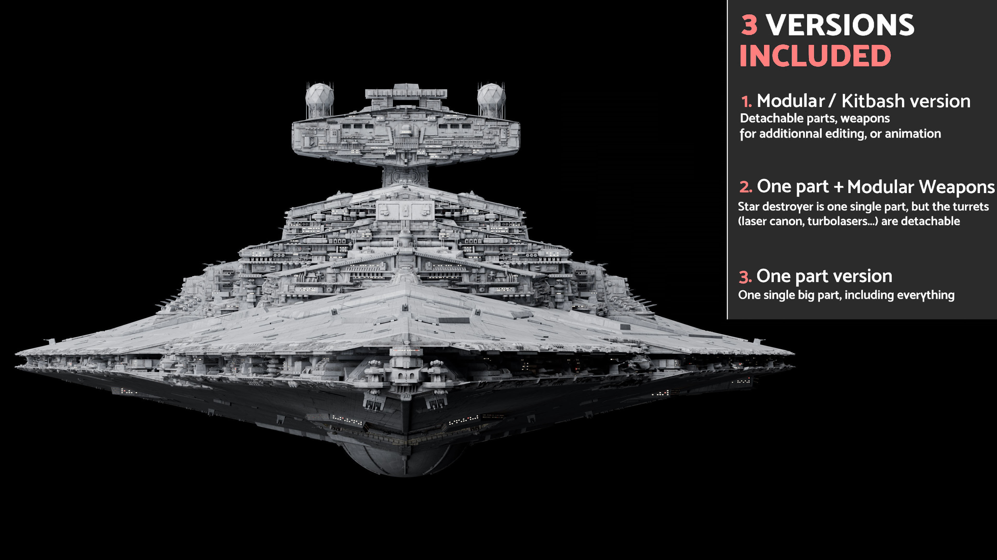 Imperial II-Class Star Destroyer Kitbash Blender UE5 - Star Wars 3D model_9
