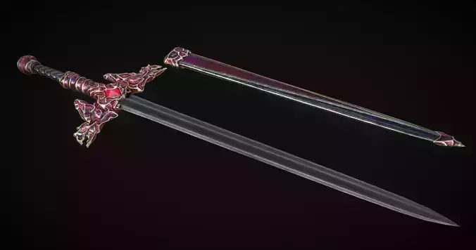 Crimson Dragon Sword - Game Ready