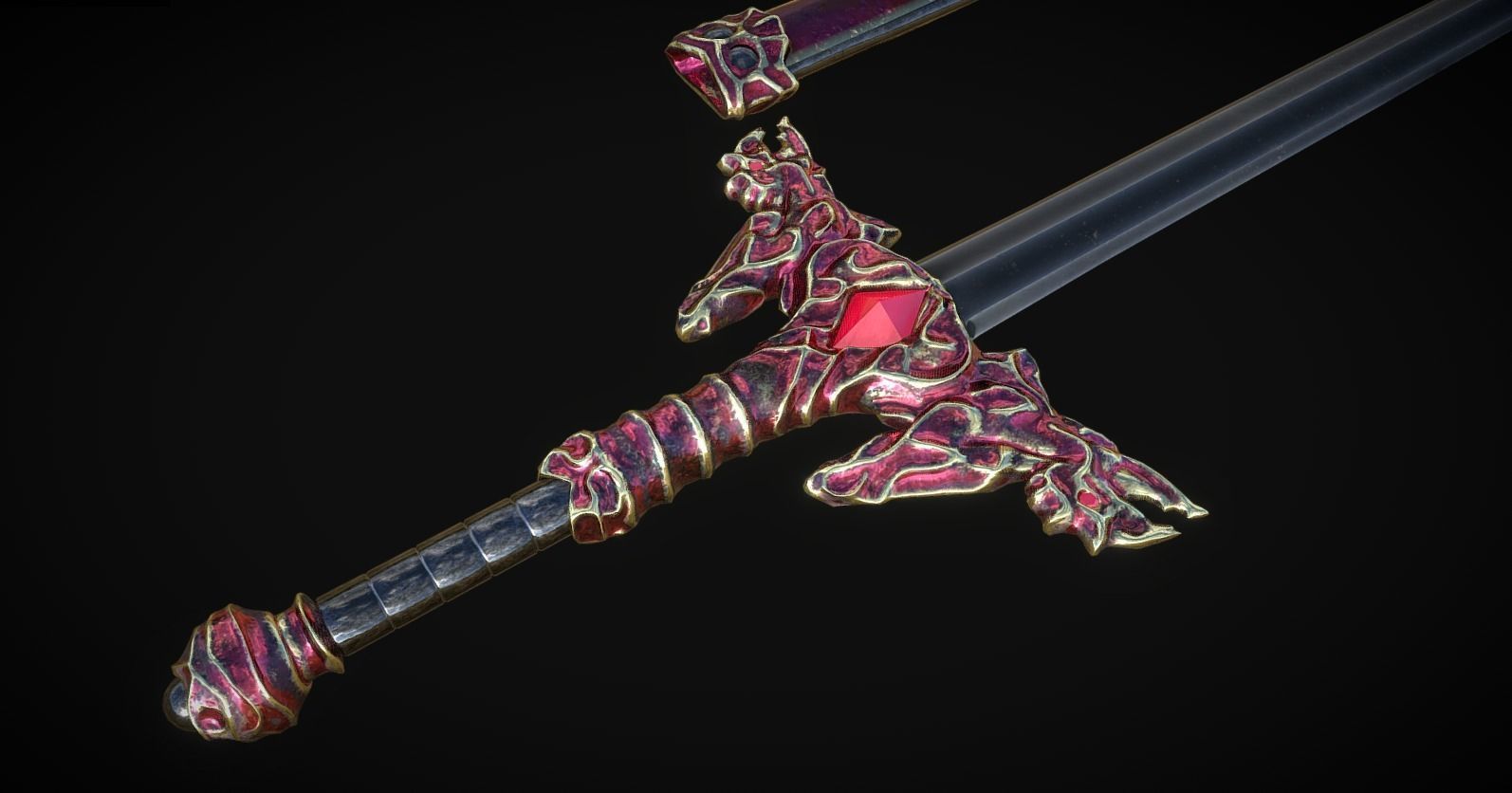 Crimson Dragon Sword - Game Ready Low-poly 3D model_2