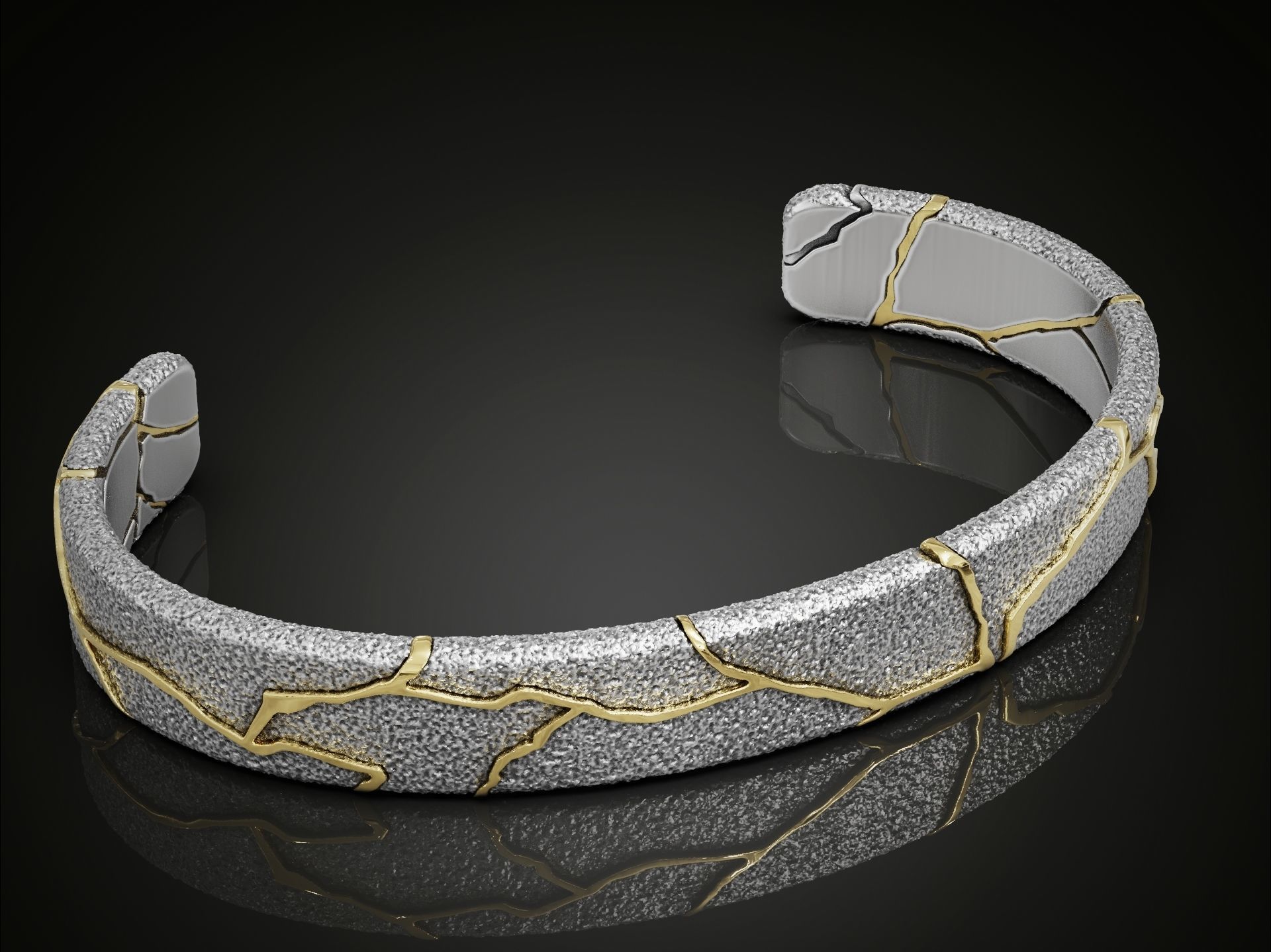Kintsugi japan art cuff bracelet bangle 3D print model_2