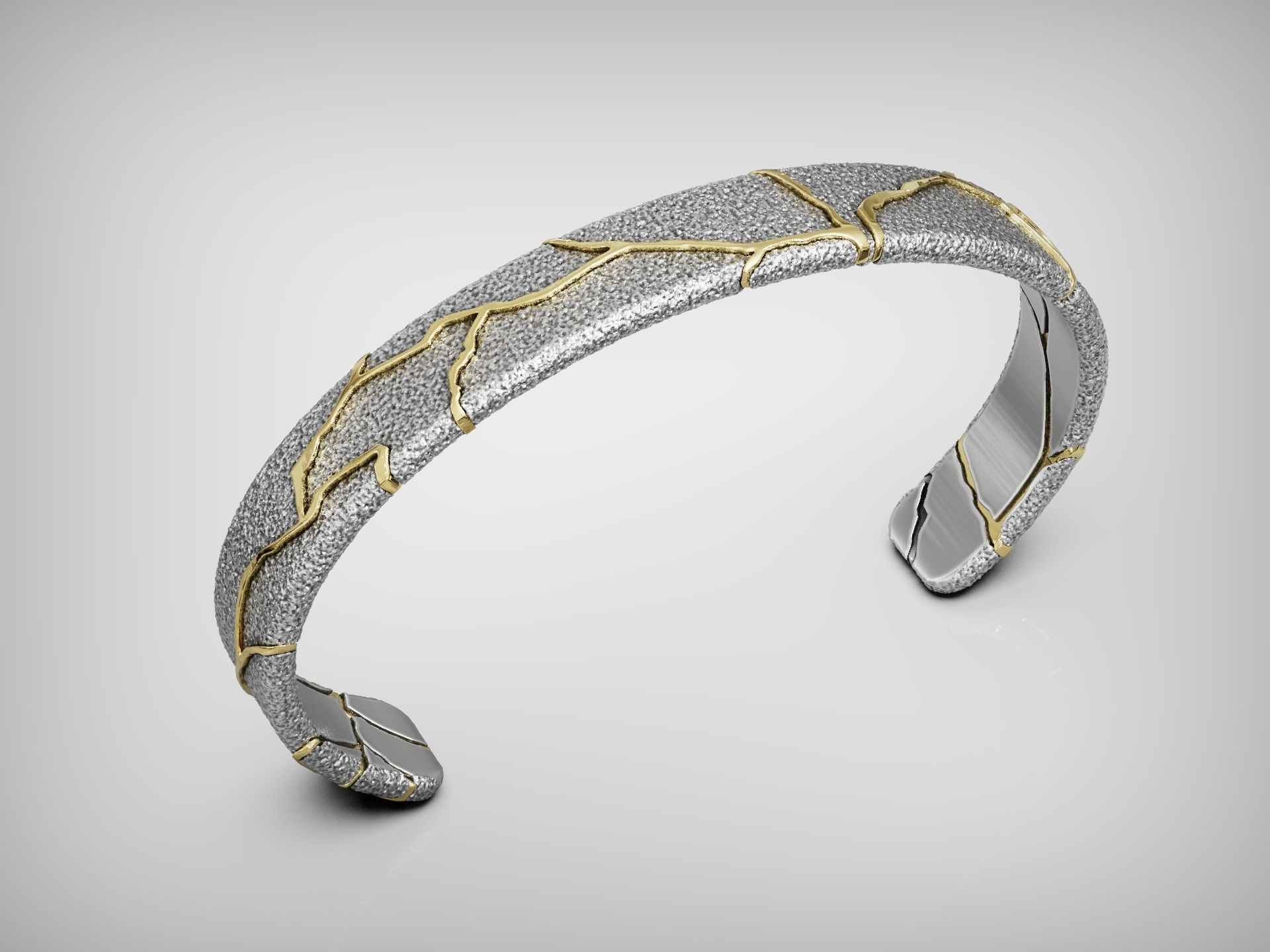 Kintsugi japan art cuff bracelet bangle 3D print model_5