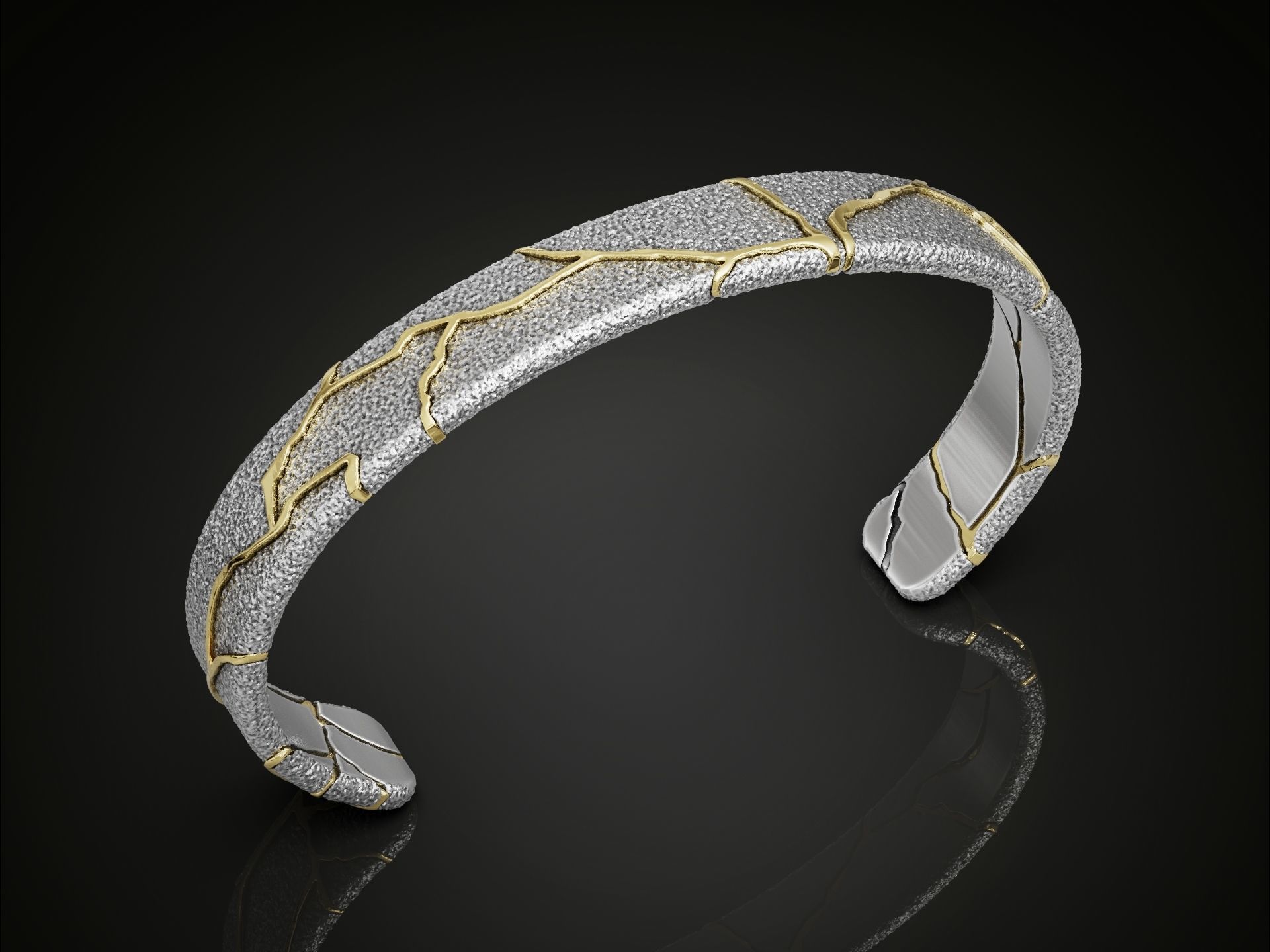 Kintsugi japan art cuff bracelet bangle 3D print model_1