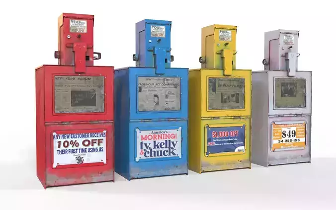 US Newspaper Compressor Boxes Game Ready PBR textures Low-poly 3D model