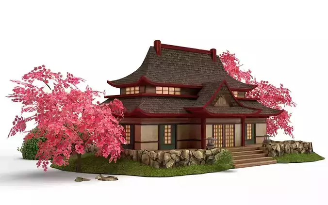 Asian Japanese stylised temple Game Ready