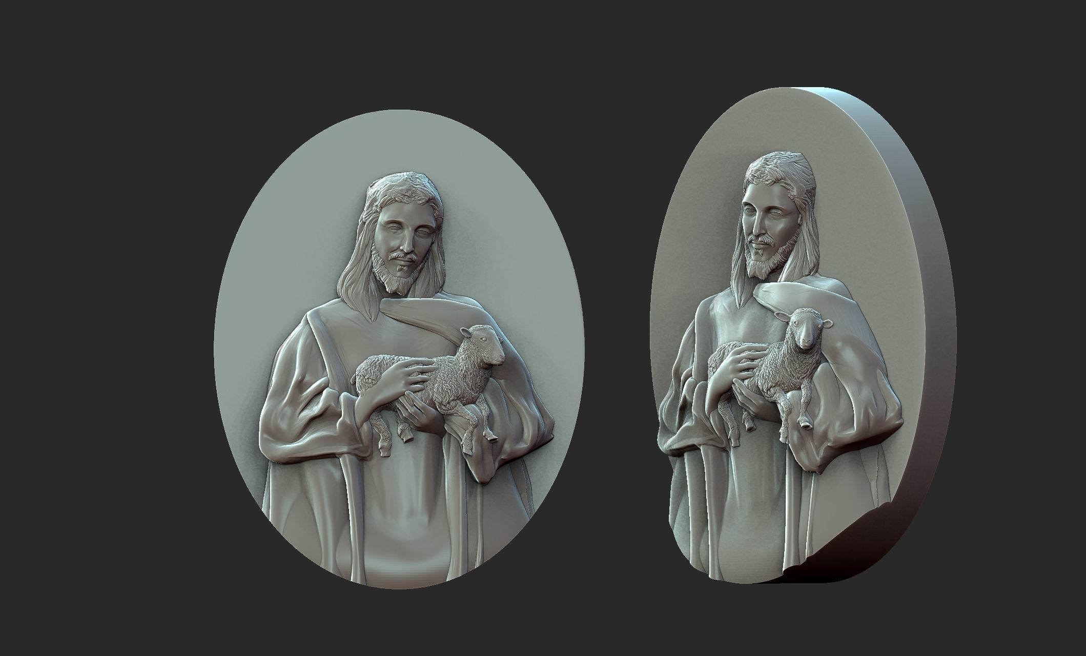 Jesus holding lamb baserelief 3D print model_4