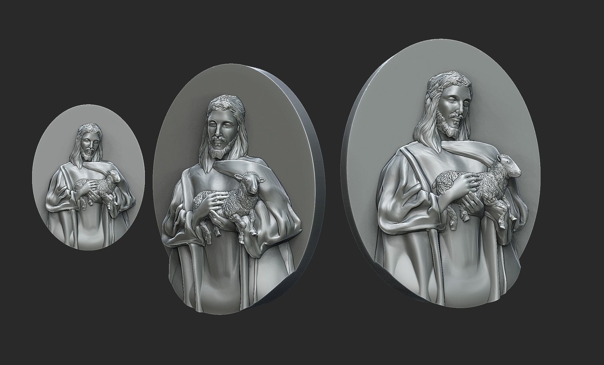 Jesus holding lamb baserelief 3D print model_1