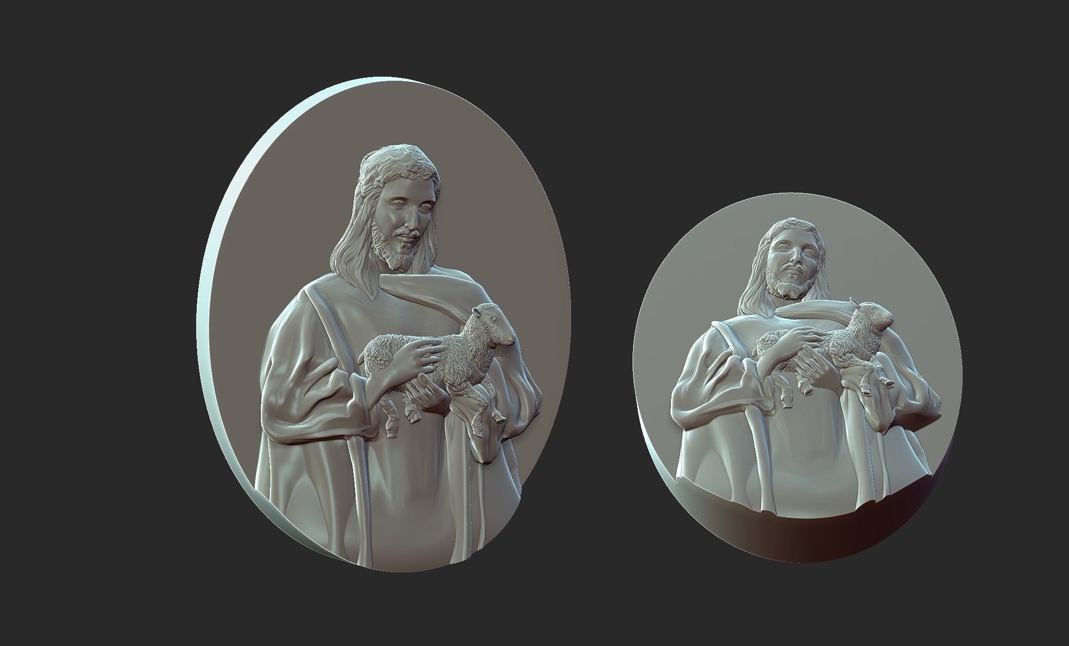 Jesus holding lamb baserelief 3D print model_5