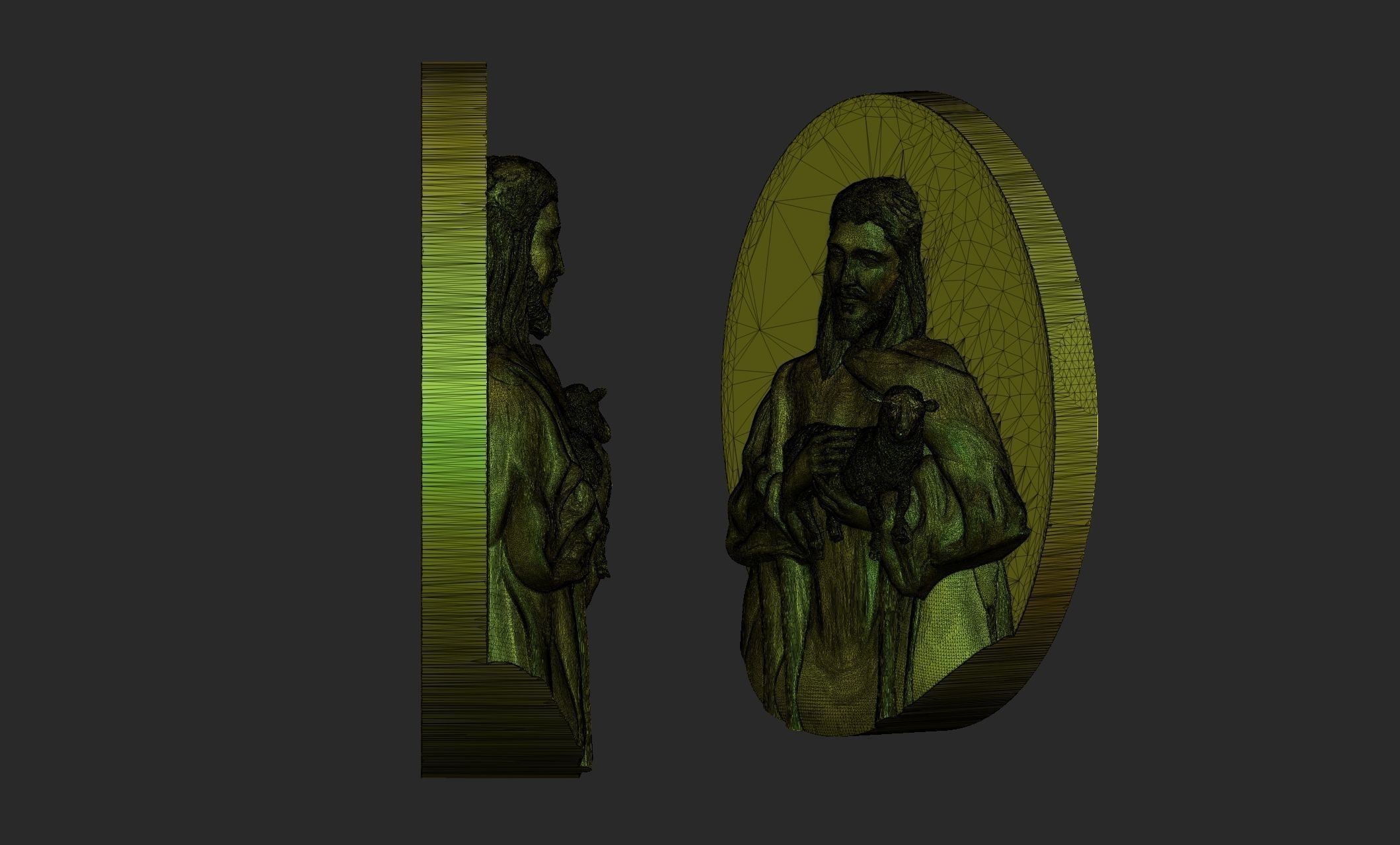 Jesus holding lamb baserelief 3D print model_7