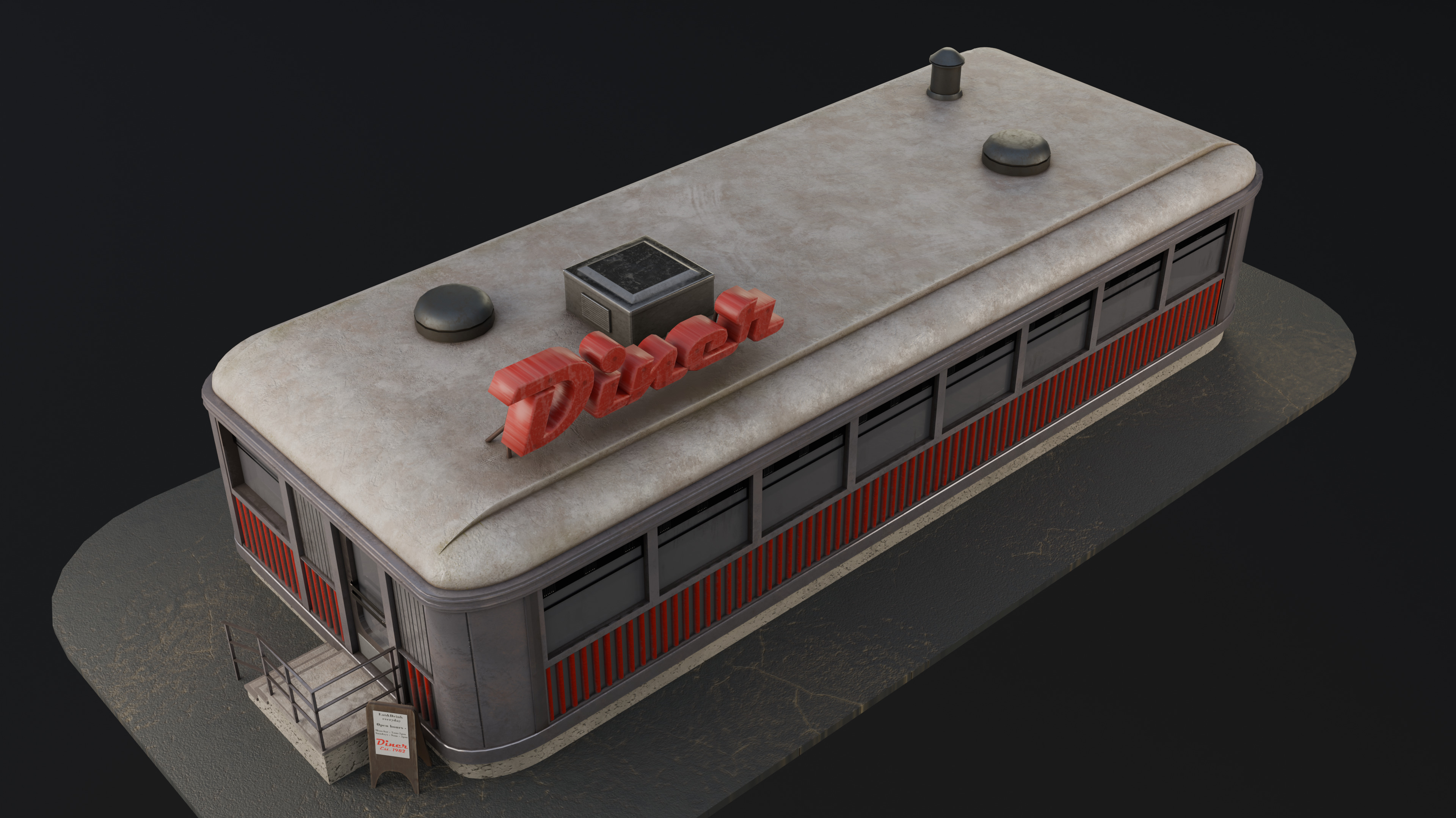 Diner Low-poly 3D model_7