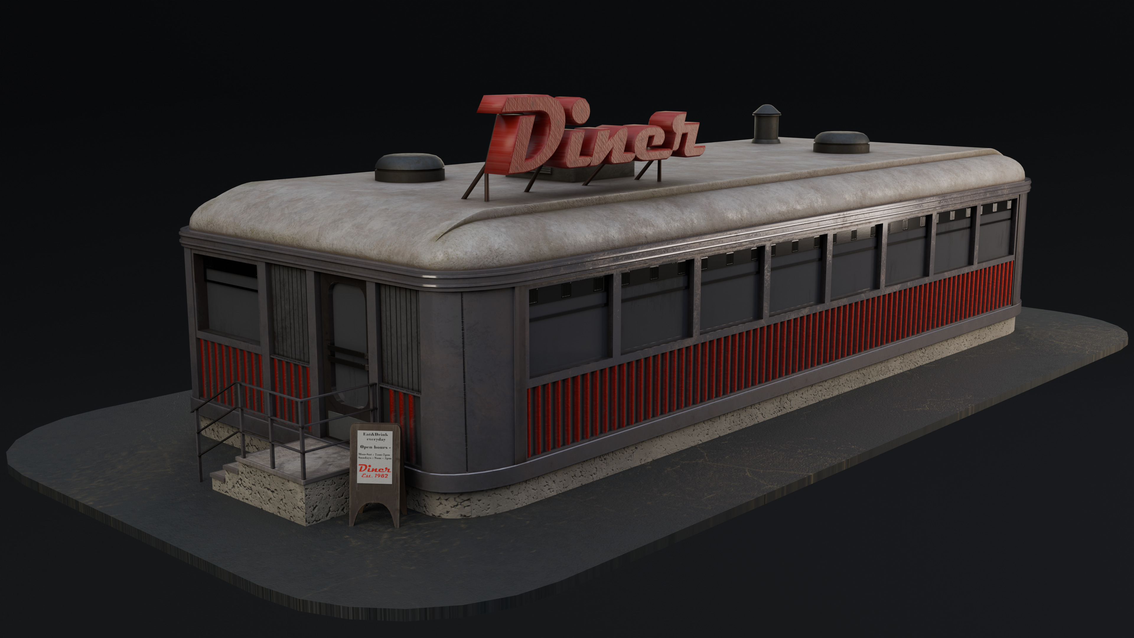 Diner Low-poly 3D model_1