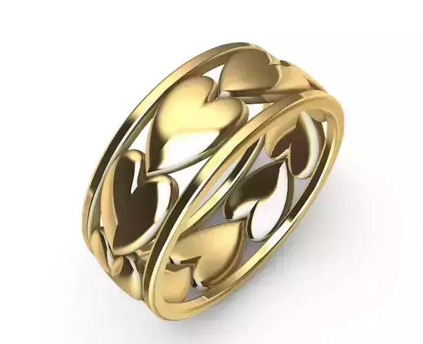 modern ladies wide band heart pattern ring US size 5