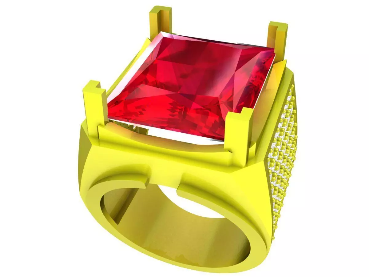 Luxury Bold Emerald Cut Ruby Style Gold Ring for Men 7894 3D print model